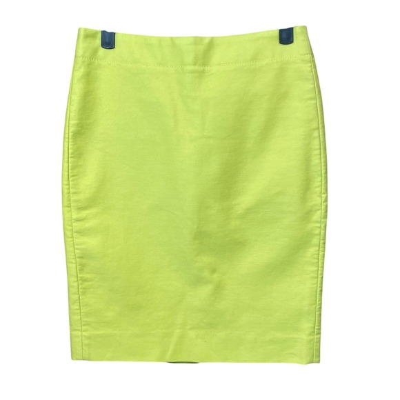J. Crew Dresses & Skirts - J Crew Pencil Skirt Womens Size 0 Neon Green Cotton Blend Knee Length Tailored